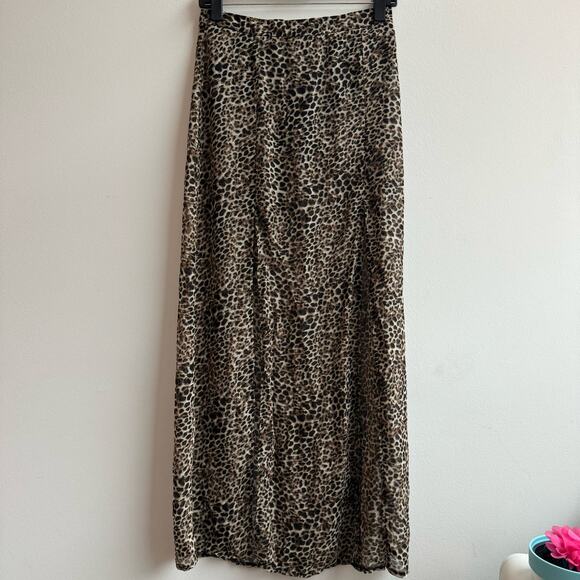 Missguided Leopard Midi Skirt Cover Up w/ Splits in Black - 6 - Picture 1 of 4